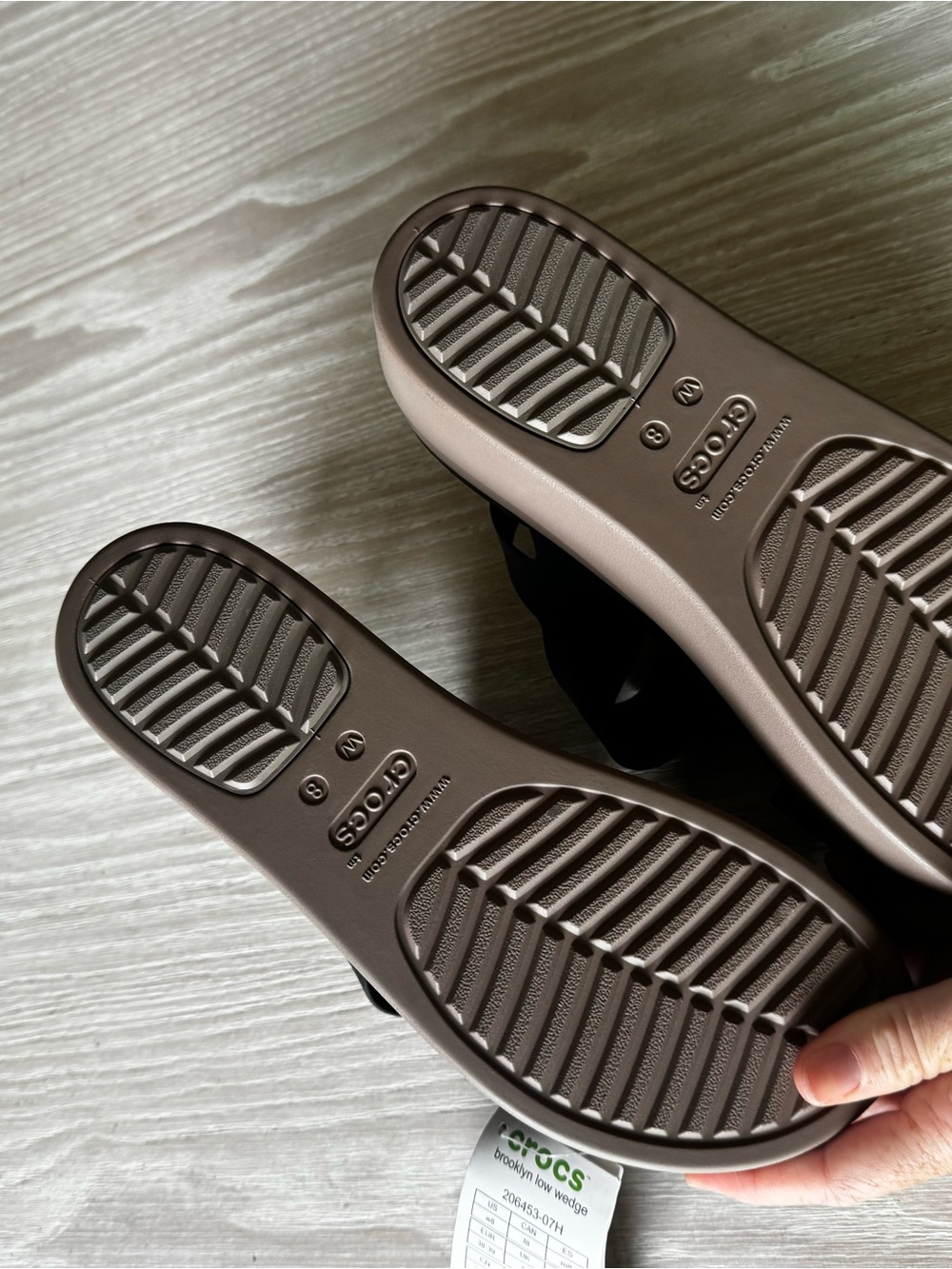 CROCS Women’s Black Strappy Sandal with Taupe Platform - Picture 8 of 8